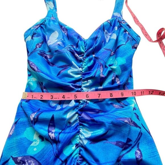 MAXINE of HOLLYWOOD One Piece Swimsuit Ruched Front Beachy Vacation Blue 14 5-40 - Picture 6 of 12